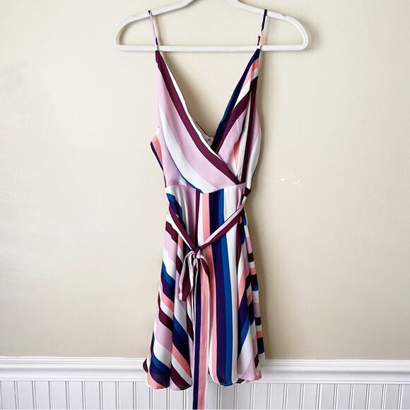 Lulu’s | Spreading Joy Striped Mini Skater Dress Pink Multi Medium - Picture 3 of 7